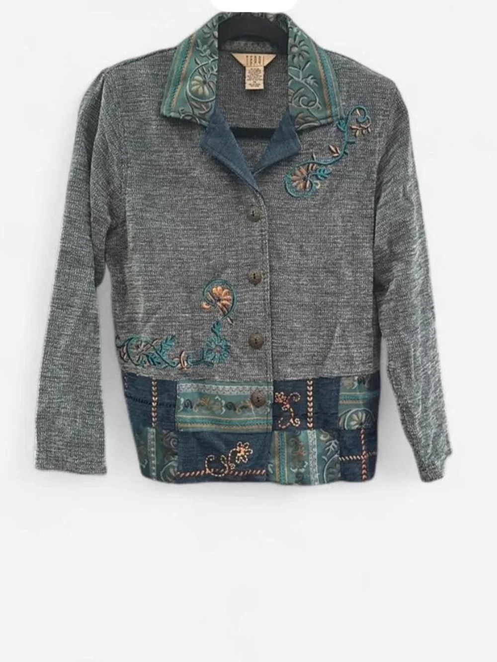 Vintage Teddi blazer jacket patchwork embroidered cottage grandmacore size PS